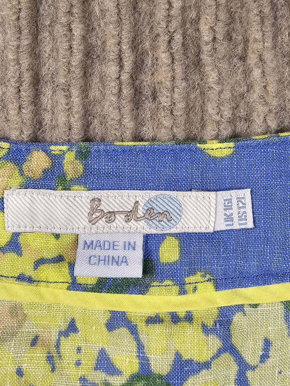 Boden Women's Blue Yellow Floral Print Linen Tunic Dress Size US 12 Long